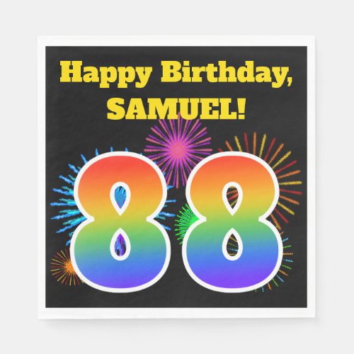 Fun Fireworks  Rainbow Pattern 88 Birthday  Napkins