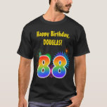 [ Thumbnail: Fun Fireworks + Rainbow Pattern "88" Birthday # T-Shirt ]