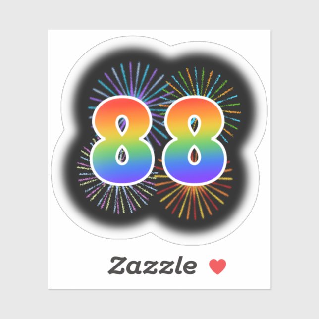 Fun Fireworks + Rainbow Pattern "88" Event # Sticker (Sheet)