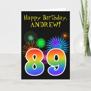 Fun Fireworks + Rainbow Pattern "89" Birthday # Card