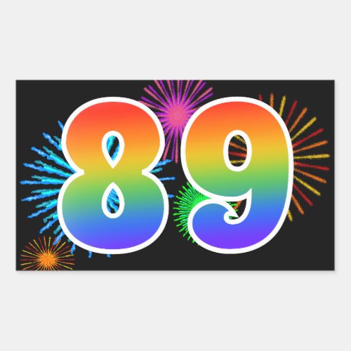 Fun Fireworks  Rainbow Pattern 89 Event Number Rectangular Sticker