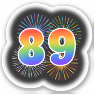 Fun Fireworks + Rainbow Pattern "89" Event # Sticker