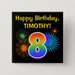 [ Thumbnail: Fun Fireworks + Rainbow Pattern "8" Birthday # Button ]