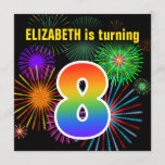 [ Thumbnail: Fun Fireworks + Rainbow Pattern "8" Birthday # Invitation ]