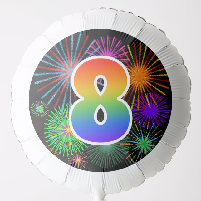 Fun Fireworks + Rainbow Pattern "8" Event # Balloon (Front)