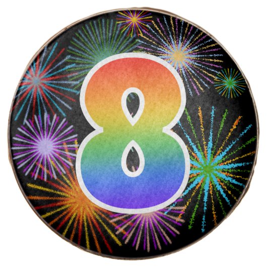 Fun Fireworks, Rainbow Pattern "8" Event # Chocolate Covered Oreo (Front)