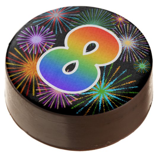 Fun Fireworks, Rainbow Pattern "8" Event # Chocolate Covered Oreo (Angled)