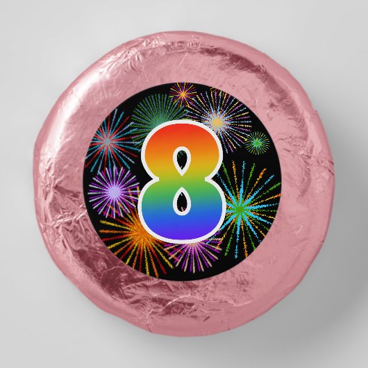 Fun Fireworks, Rainbow Pattern "8" Event # Dipped Oreo Cookie Favors (Front)