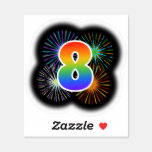 [ Thumbnail: Fun Fireworks + Rainbow Pattern "8" Event # Sticker ]