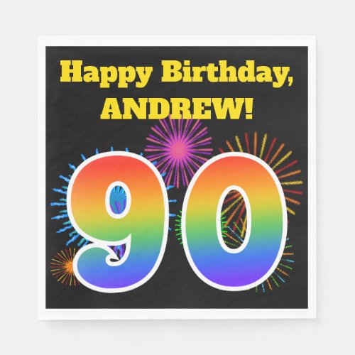 Fun Fireworks  Rainbow Pattern 90 Birthday  Napkins