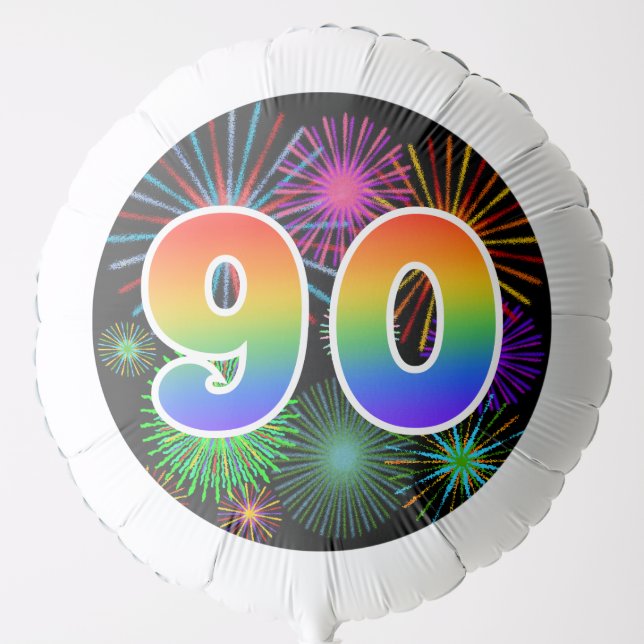 Fun Fireworks + Rainbow Pattern "90" Event # Balloon (Front)