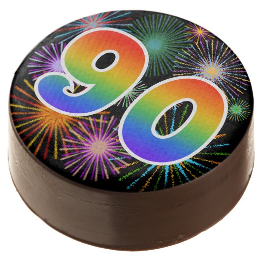 Fun Fireworks, Rainbow Pattern "90" Event # Chocolate Covered Oreo (Angled)