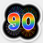 [ Thumbnail: Fun Fireworks + Rainbow Pattern "90" Event # Sticker ]