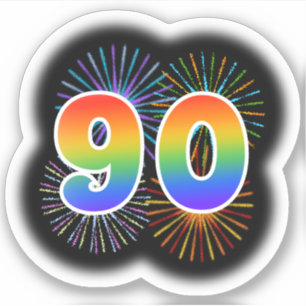 Fun Fireworks + Rainbow Pattern "90" Event # Sticker