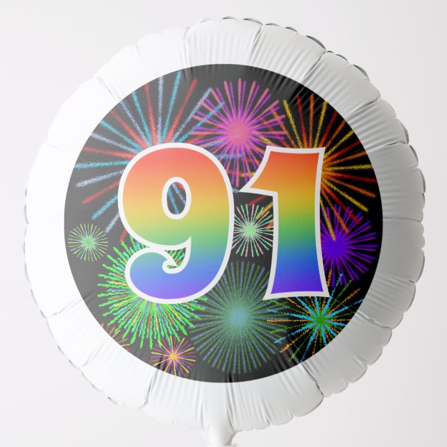 Fun Fireworks + Rainbow Pattern "91" Event # Balloon (Front)