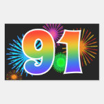 [ Thumbnail: Fun Fireworks + Rainbow Pattern "91" Event Number Sticker ]