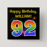 [ Thumbnail: Fun Fireworks + Rainbow Pattern "92" Birthday # Button ]