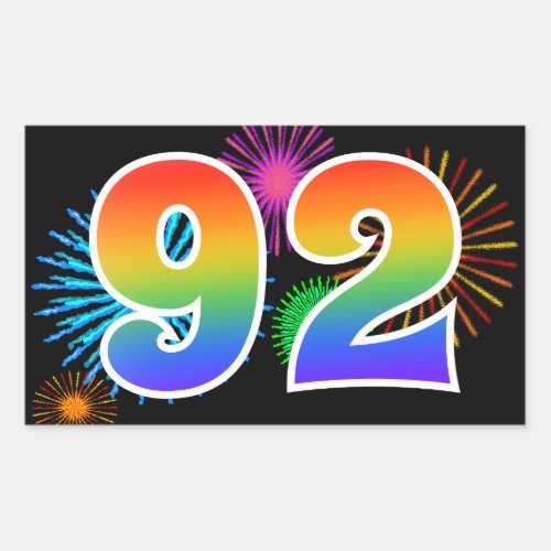 Fun Fireworks  Rainbow Pattern 92 Event Number Rectangular Sticker