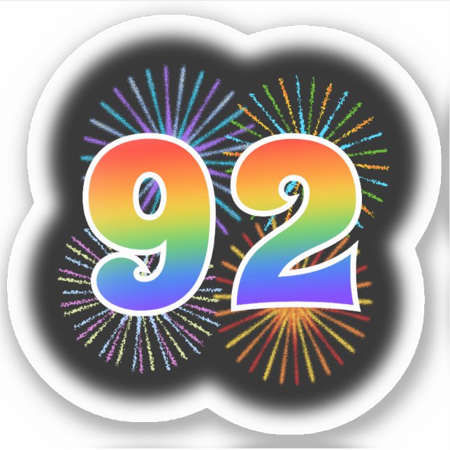 Fun Fireworks + Rainbow Pattern "92" Event # Sticker (Front)