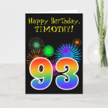 [ Thumbnail: Fun Fireworks + Rainbow Pattern "93" Birthday # Card ]