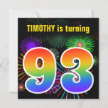 [ Thumbnail: Fun Fireworks + Rainbow Pattern "93" Birthday # Invitation ]