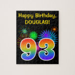 [ Thumbnail: Fun Fireworks + Rainbow Pattern "93" Birthday # Jigsaw Puzzle ]