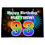 [ Thumbnail: Fun Fireworks + Rainbow Pattern "93" Birthday # Gift Bag ]
