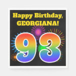[ Thumbnail: Fun Fireworks + Rainbow Pattern "93" Birthday # Napkins ]