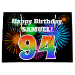 [ Thumbnail: Fun Fireworks + Rainbow Pattern "94" Birthday # Gift Bag ]