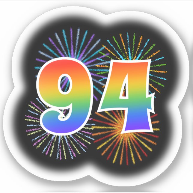 Fun Fireworks + Rainbow Pattern "94" Event # Sticker (Front)