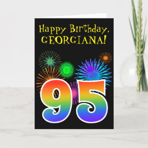 Fun Fireworks + Rainbow Pattern "95" Birthday # Card