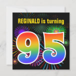 [ Thumbnail: Fun Fireworks + Rainbow Pattern "95" Birthday # Invitation ]