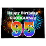 [ Thumbnail: Fun Fireworks + Rainbow Pattern "95" Birthday # Gift Bag ]