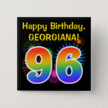 [ Thumbnail: Fun Fireworks + Rainbow Pattern "96" Birthday # Button ]
