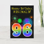 [ Thumbnail: Fun Fireworks + Rainbow Pattern "96" Birthday # Card ]