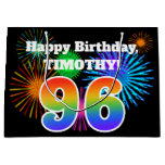 [ Thumbnail: Fun Fireworks + Rainbow Pattern "96" Birthday # Gift Bag ]