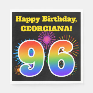 Fun Fireworks + Rainbow Pattern "96" Birthday # Napkins
