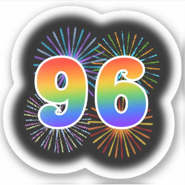 Fun Fireworks + Rainbow Pattern "96" Event # Sticker (Front)