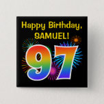 [ Thumbnail: Fun Fireworks + Rainbow Pattern "97" Birthday # Button ]