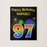 [ Thumbnail: Fun Fireworks + Rainbow Pattern "97" Birthday # Jigsaw Puzzle ]
