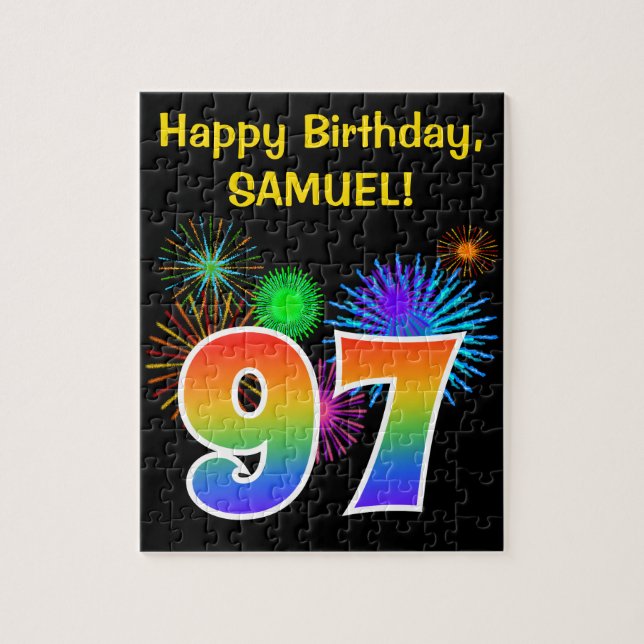 Fun Fireworks + Rainbow Pattern "97" Birthday # Jigsaw Puzzle (Vertical)