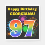 [ Thumbnail: Fun Fireworks + Rainbow Pattern "97" Birthday # Napkins ]