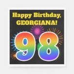[ Thumbnail: Fun Fireworks + Rainbow Pattern "98" Birthday # Napkins ]