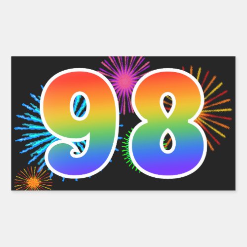 Fun Fireworks  Rainbow Pattern 98 Event Number Rectangular Sticker