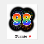 [ Thumbnail: Fun Fireworks + Rainbow Pattern "98" Event # Sticker ]