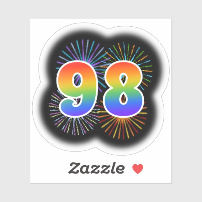 Fun Fireworks + Rainbow Pattern "98" Event # Sticker (Sheet)
