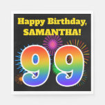 [ Thumbnail: Fun Fireworks + Rainbow Pattern "99" Birthday # Napkins ]