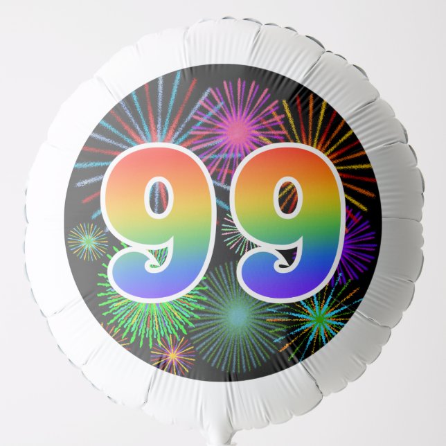 Fun Fireworks + Rainbow Pattern "99" Event # Balloon (Front)