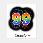 [ Thumbnail: Fun Fireworks + Rainbow Pattern "99" Event # Sticker ]