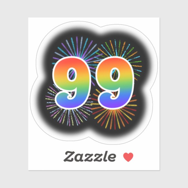 Fun Fireworks + Rainbow Pattern "99" Event # Sticker (Sheet)